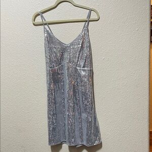 Meetjen Women's Silver Sequin Spaghetti Strap Dress. NWT. Size CL.